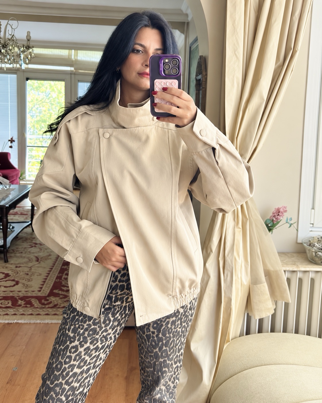 Oslo High-Neck Oversized Jacket – Stone Beige