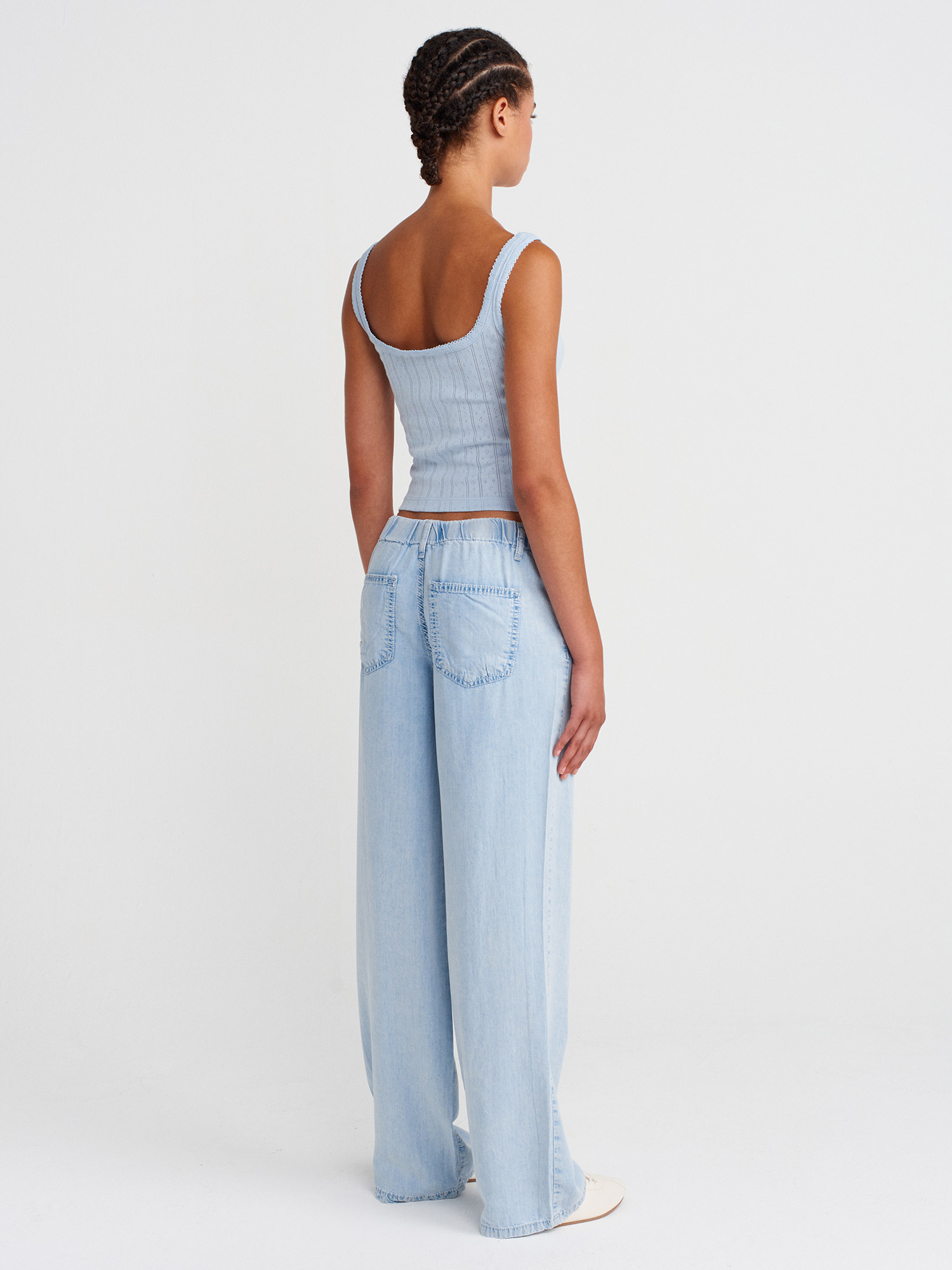 Ice Blue Tie-Waist Lyocell Pants - Image 5