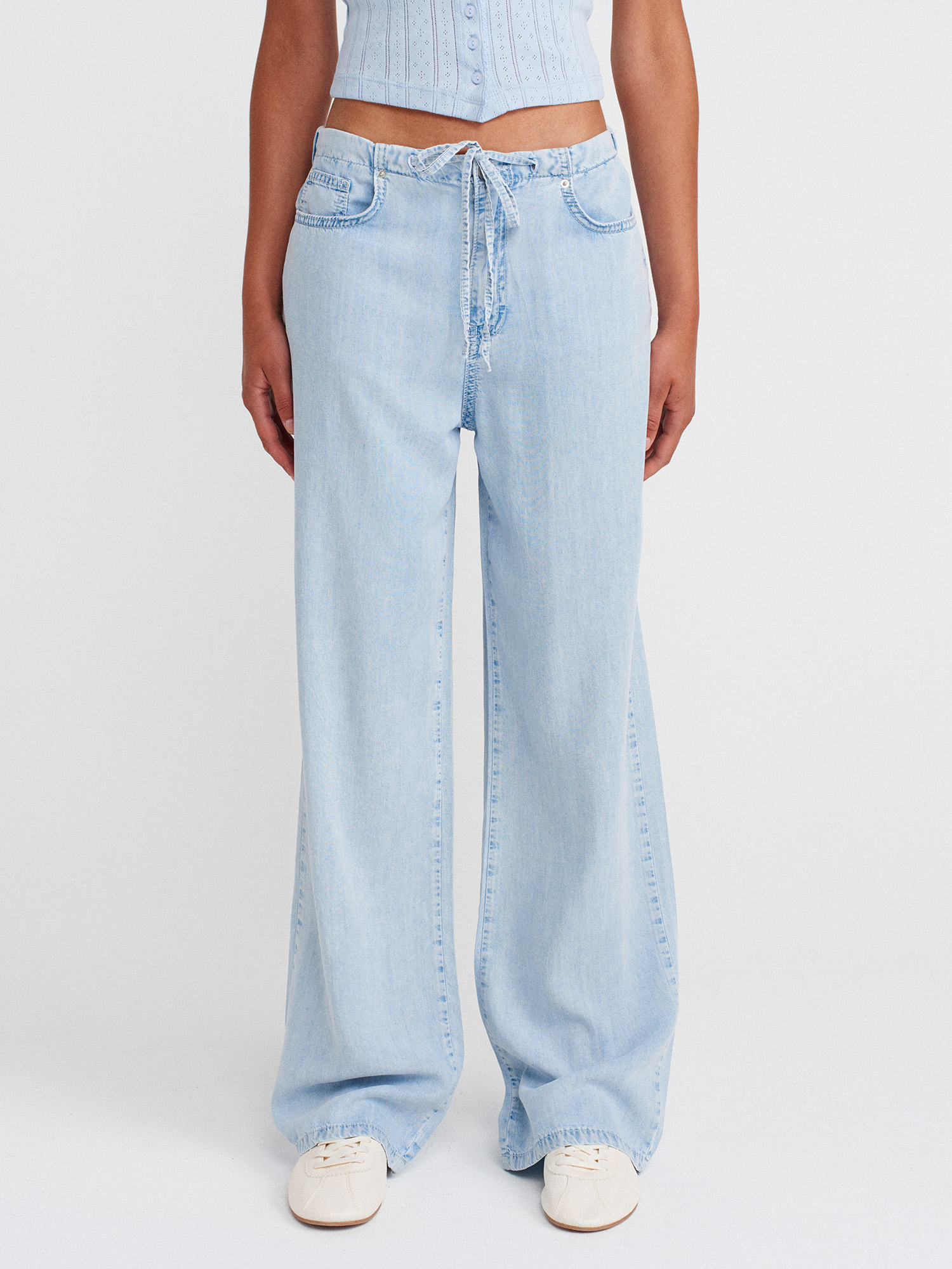 Ice Blue Tie-Waist Lyocell Pants - Image 3