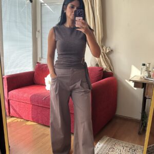 Mocha Pleated Wide-Leg Pants