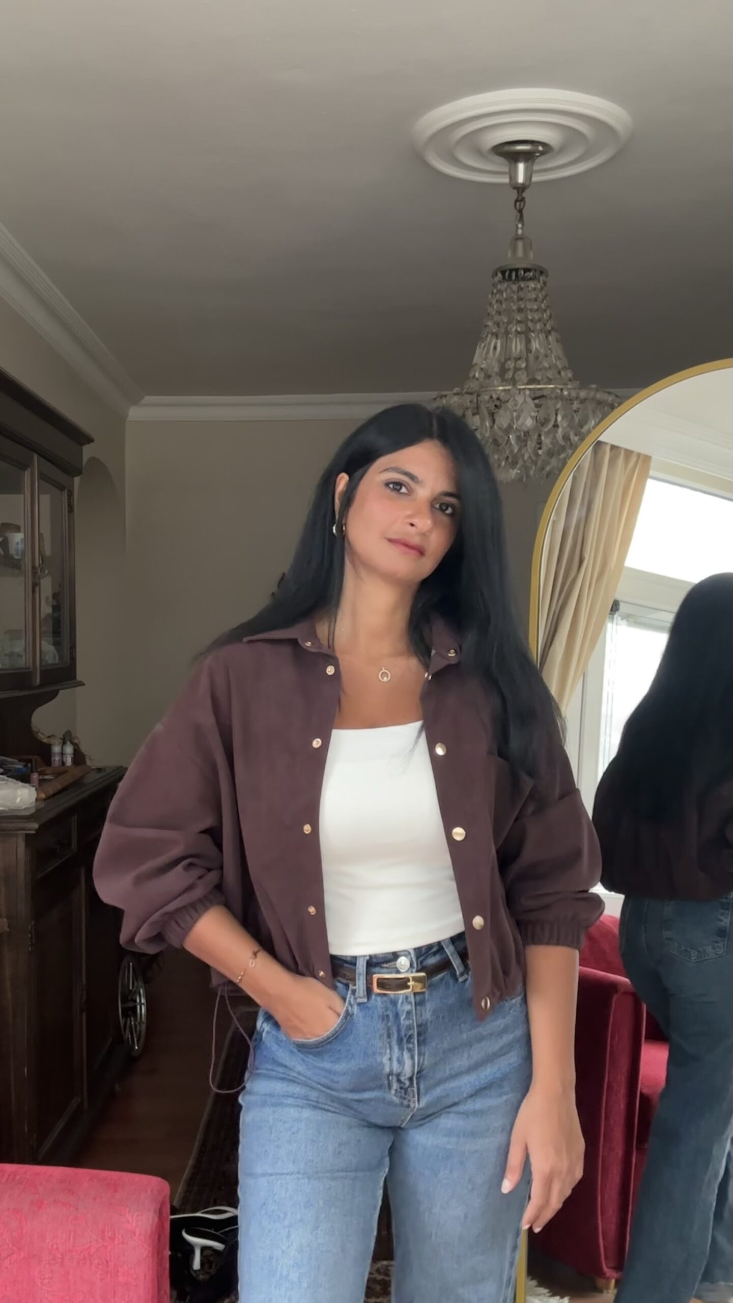 Burgundy Suede Bomber Jacket - Image 6
