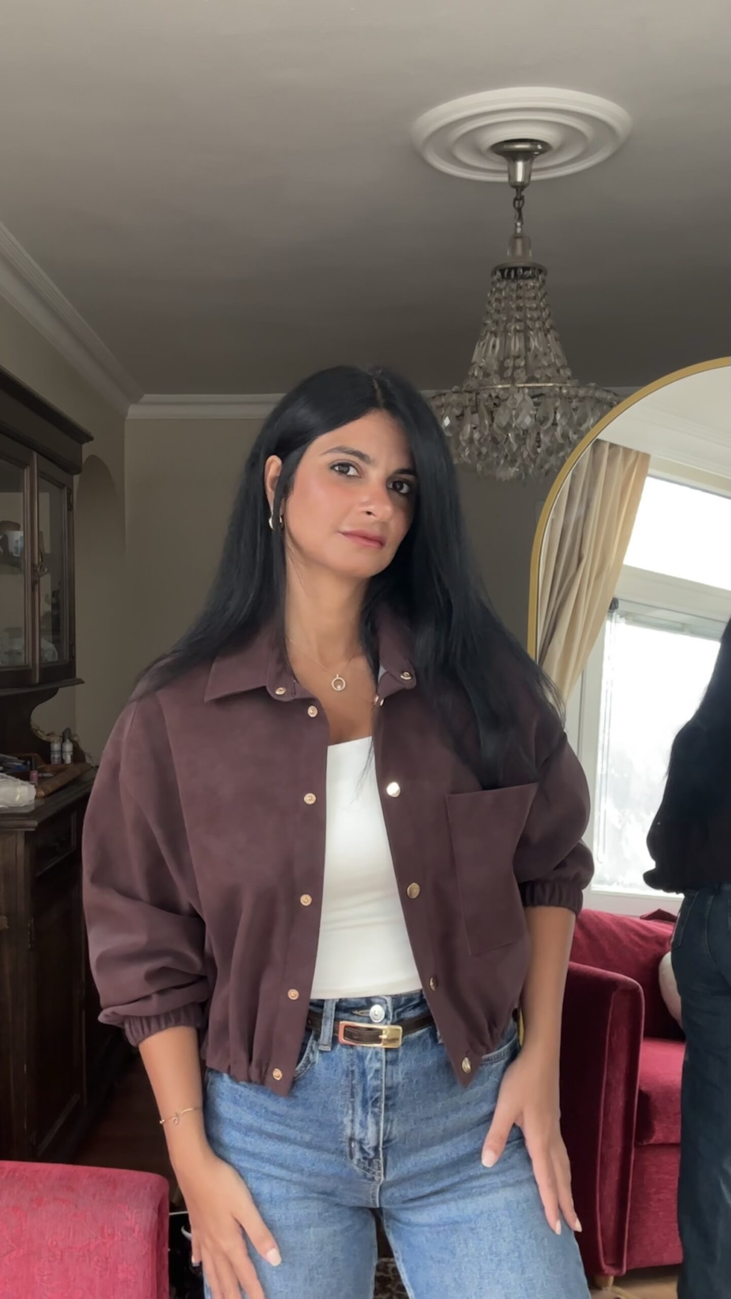 Burgundy Suede Bomber Jacket - Image 2