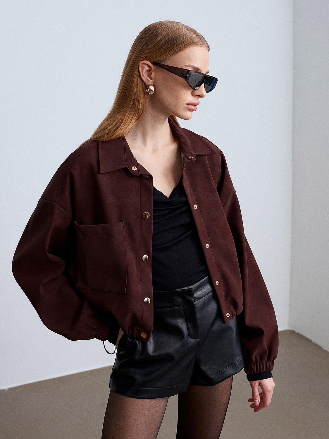 Burgundy Suede Bomber Jacket - Image 9