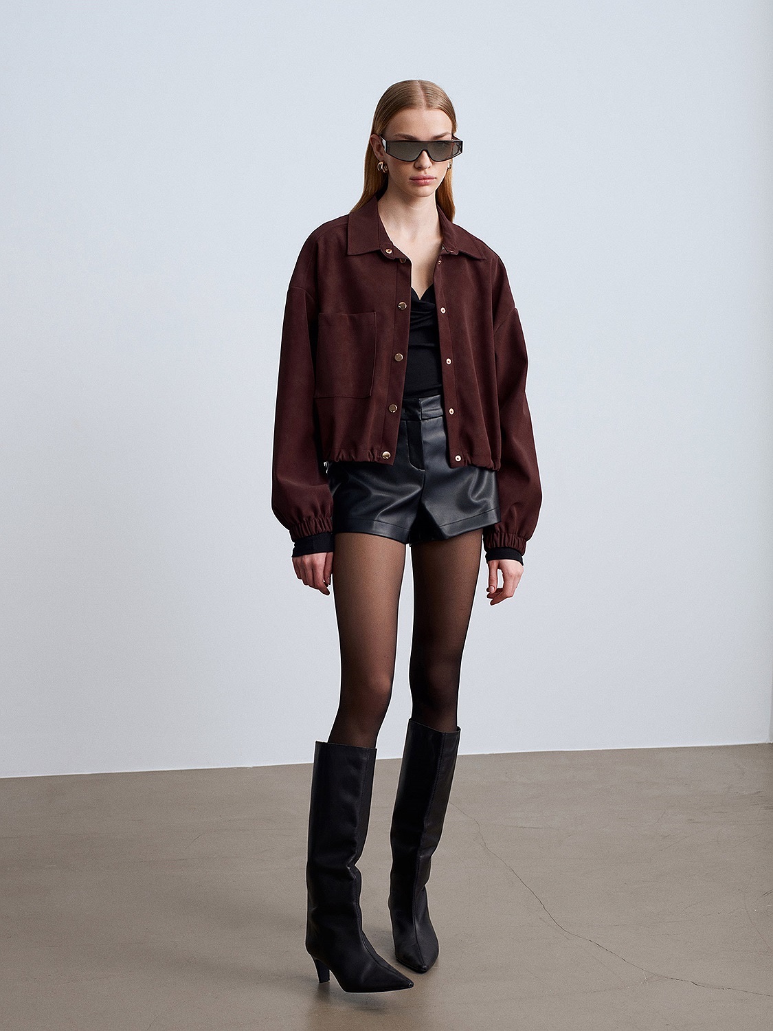 Burgundy Suede Bomber Jacket - Image 10
