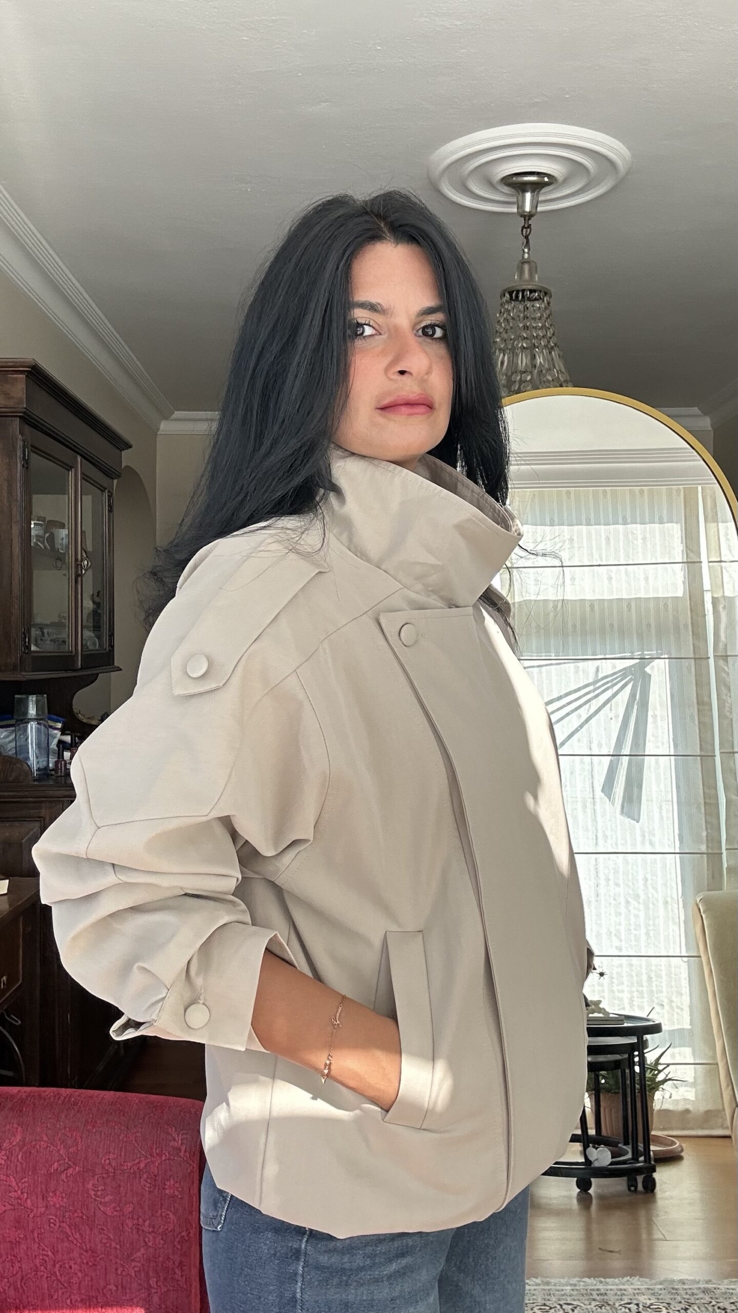 Oslo High-Neck Oversized Jacket – Stone Beige - Image 5