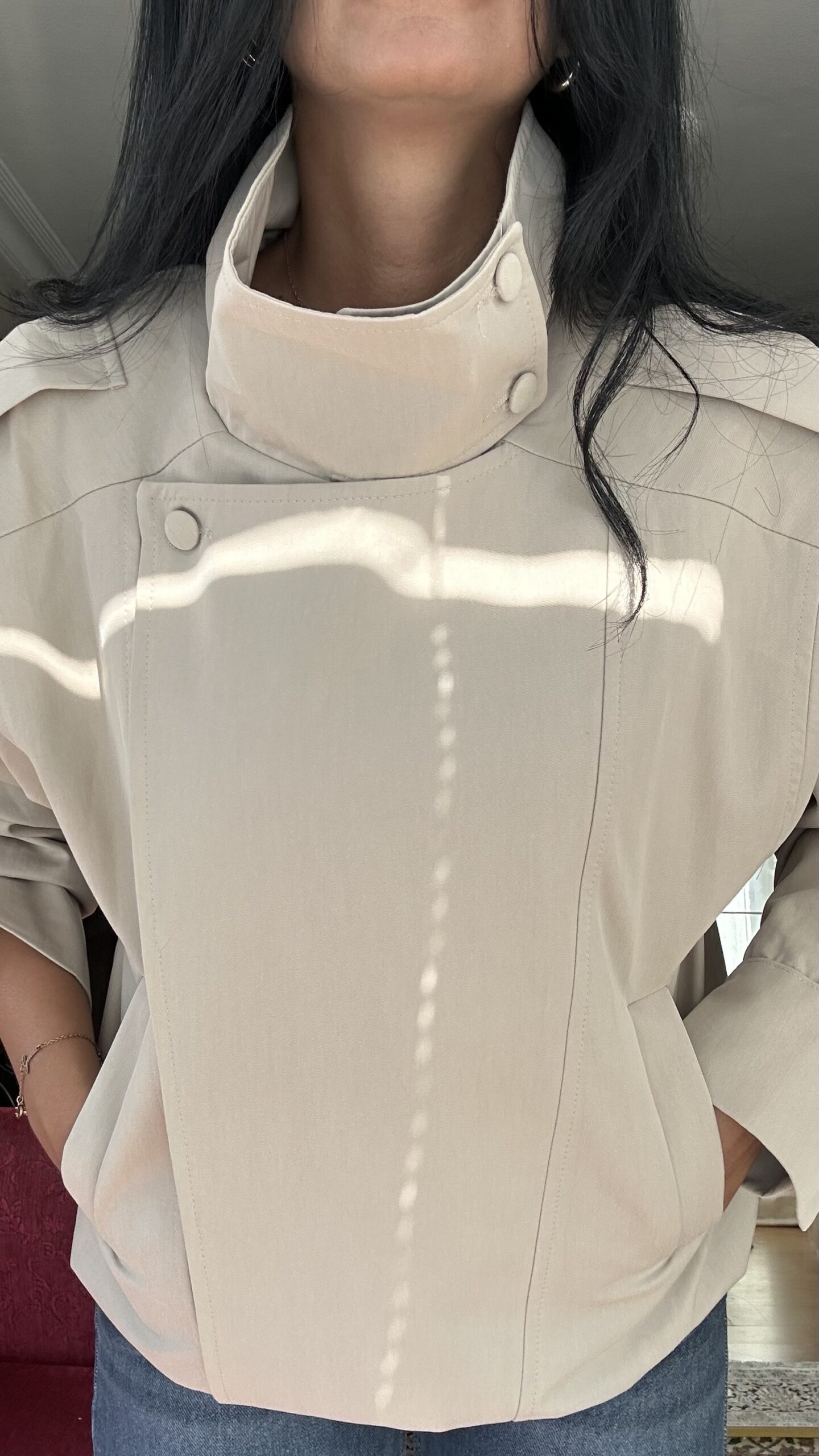 Oslo High-Neck Oversized Jacket – Stone Beige - Image 4