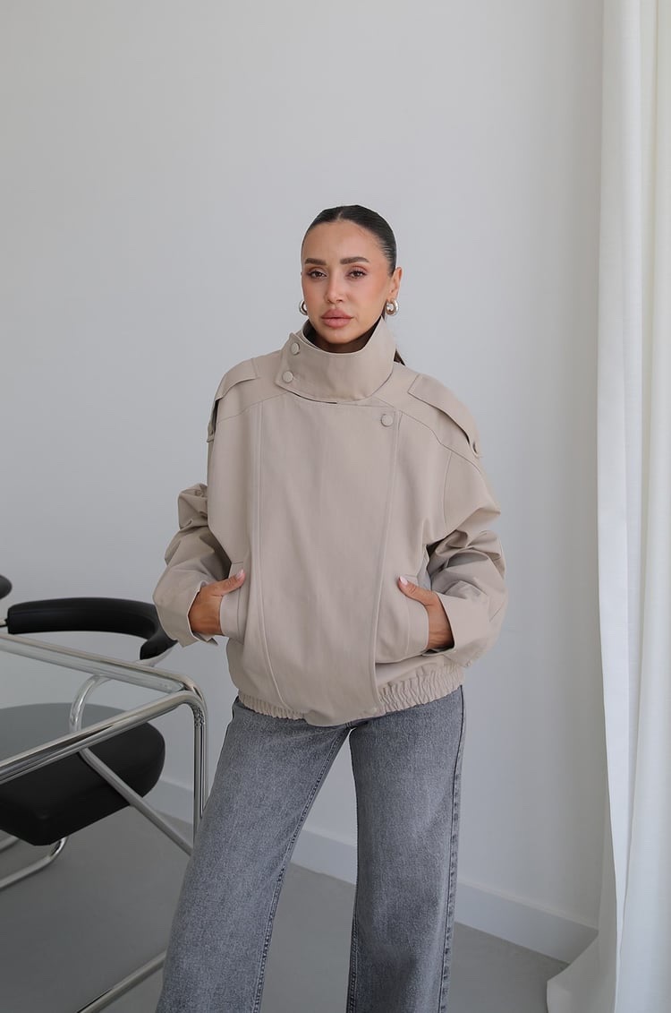 Oslo High-Neck Oversized Jacket – Stone Beige - Image 8