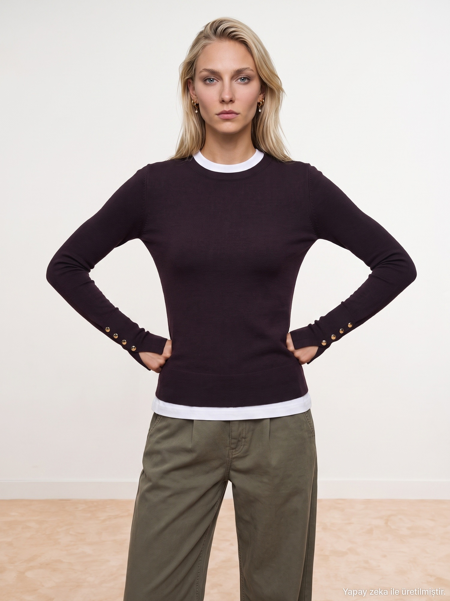 Button Cuff Knit Top – plum