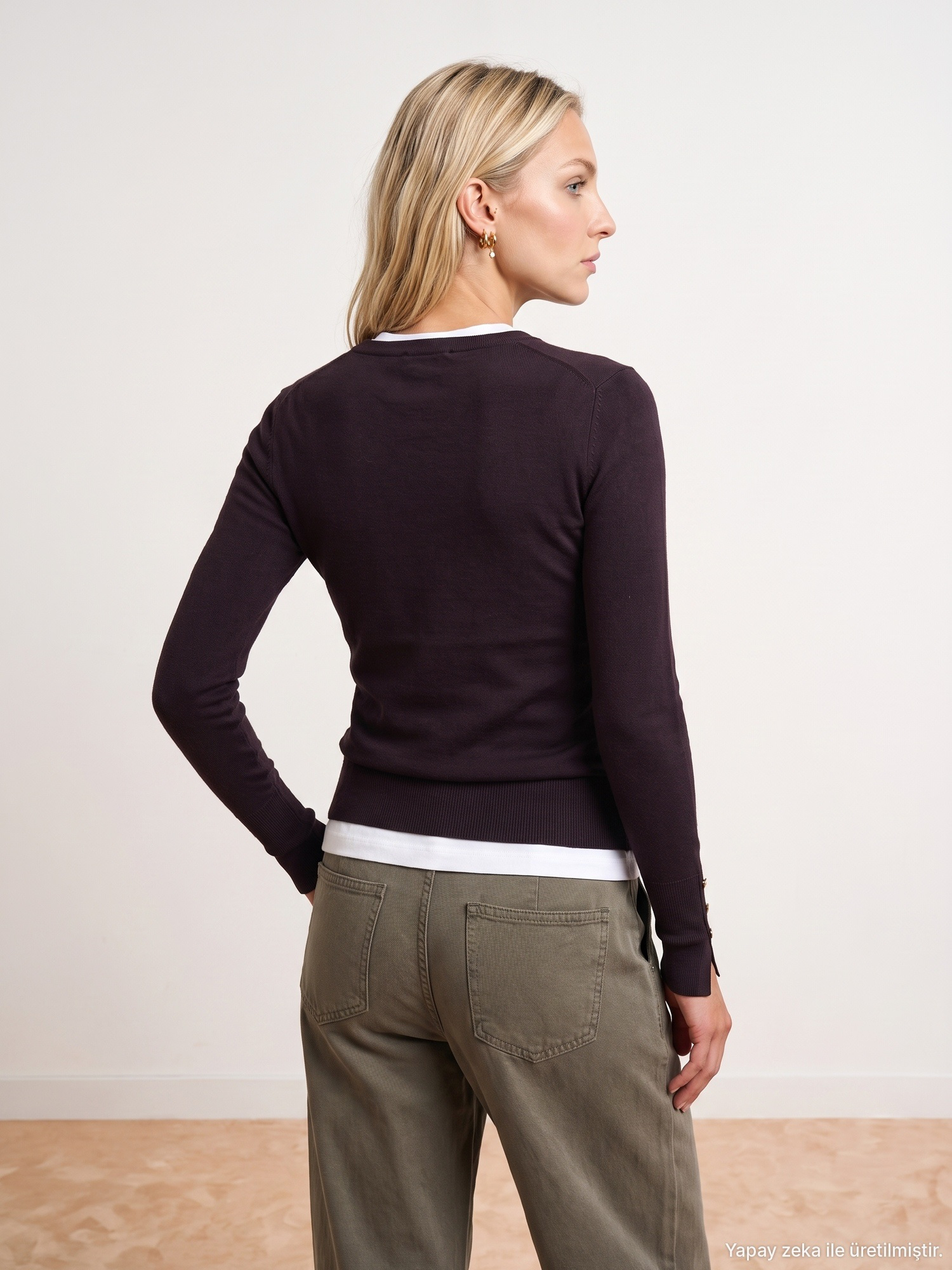 Button Cuff Knit Top – plum - Image 2
