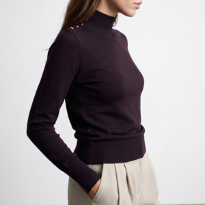 Mila Button-Shoulder Knit Top- plum