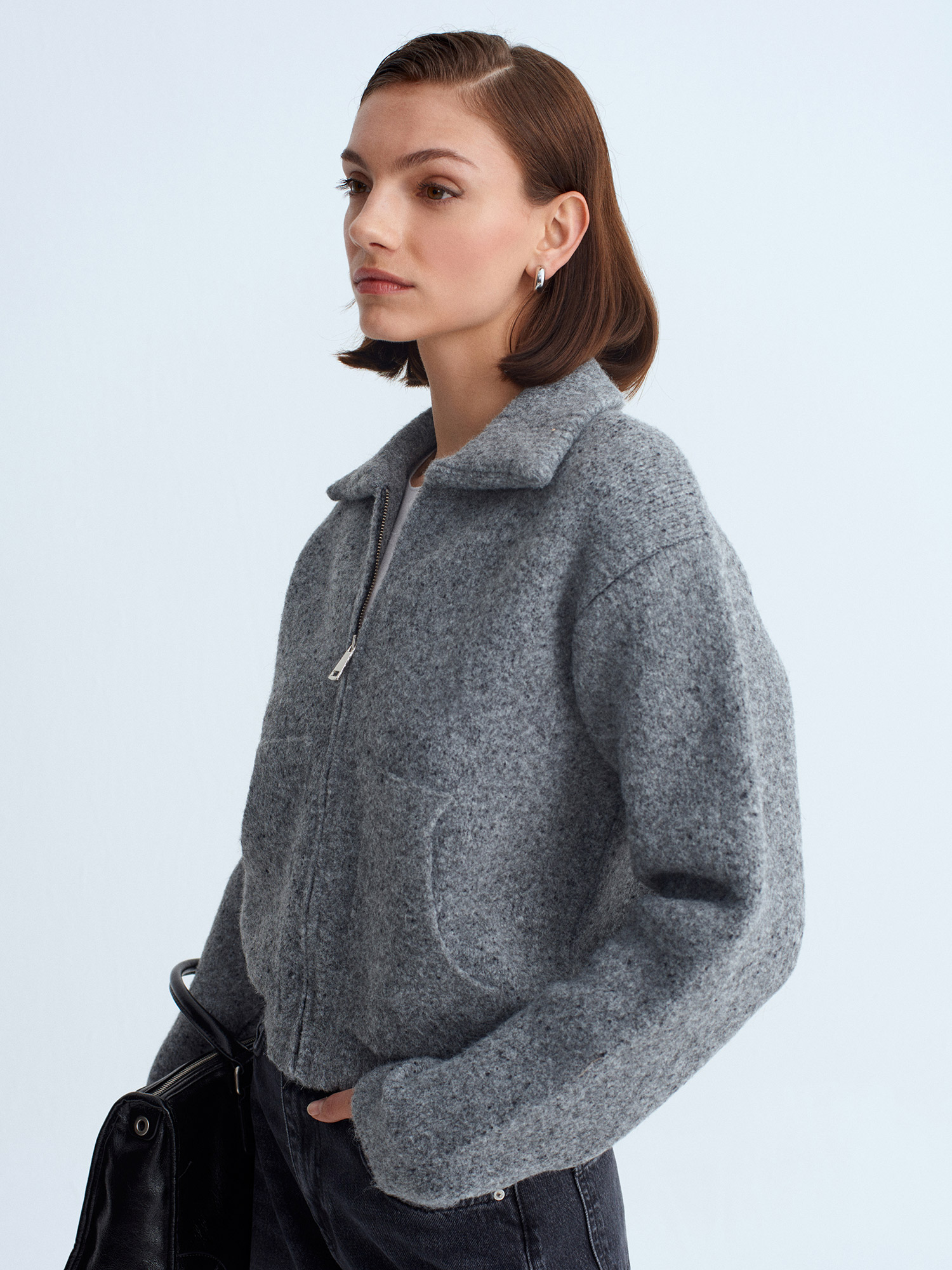 Alba Speckled Zip Knit Jacket – Grey- New Stock 20th October - Image 3