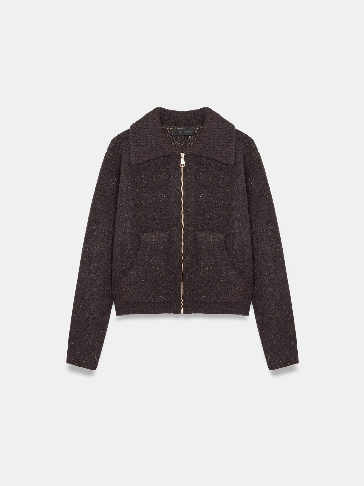 Alba Speckled Zip Knit Jacket – Brown - Image 3