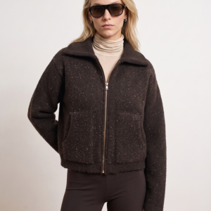 Alba Speckled Zip Knit Jacket – Brown