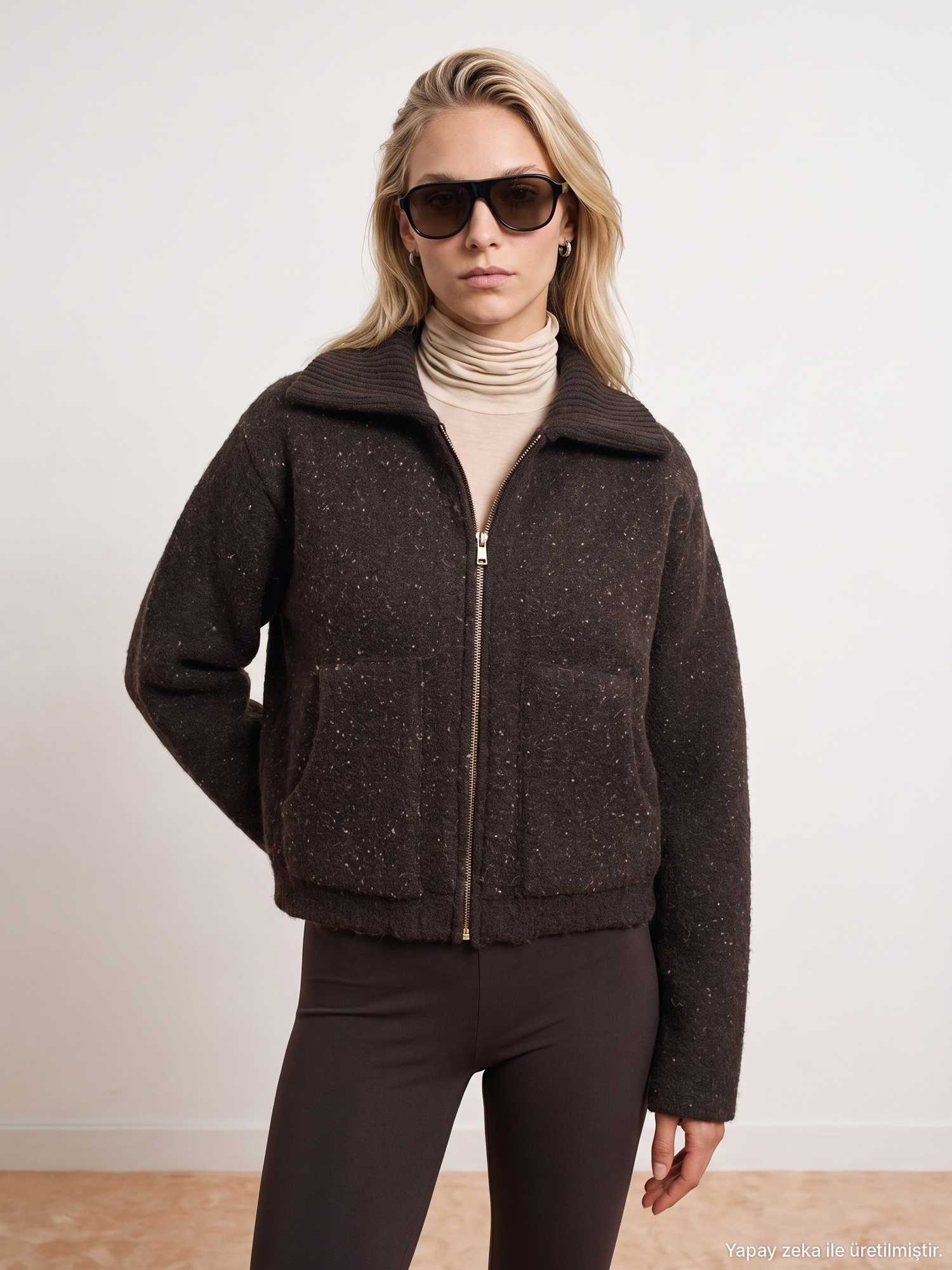 Alba Speckled Zip Knit Jacket – Brown